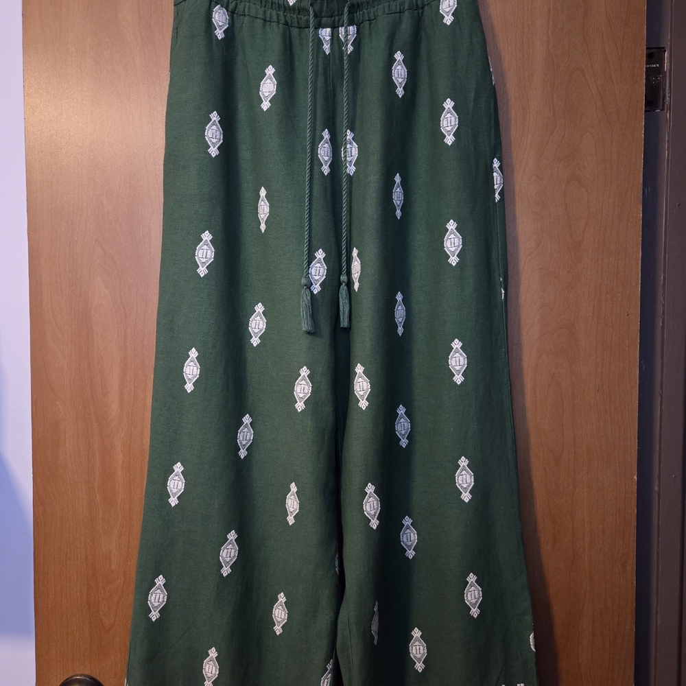 House of Harlow 1960 Green Wide-Leg Embroidered Pants